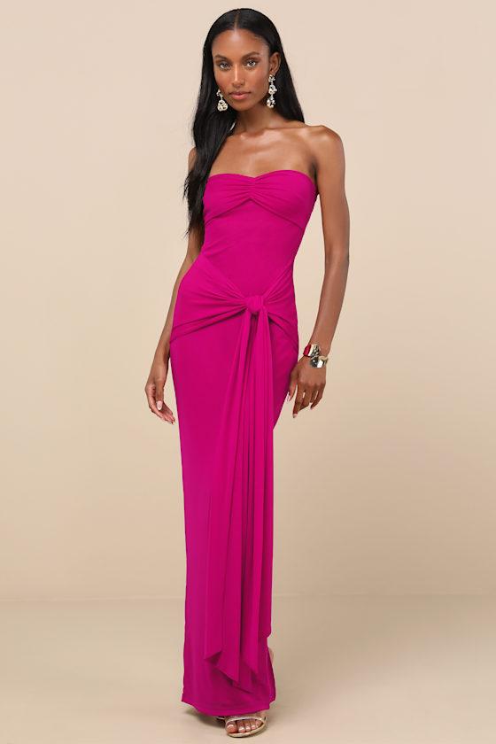 Kaisla Magenta Knotted Strapless Mermaid Maxi Dress Product Image