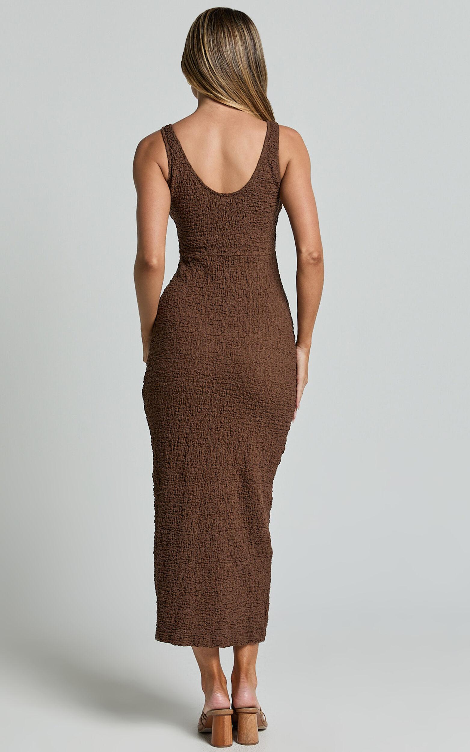 Novida Midi Dress - Textured Bodycon Dress in Chocolate Product Image
