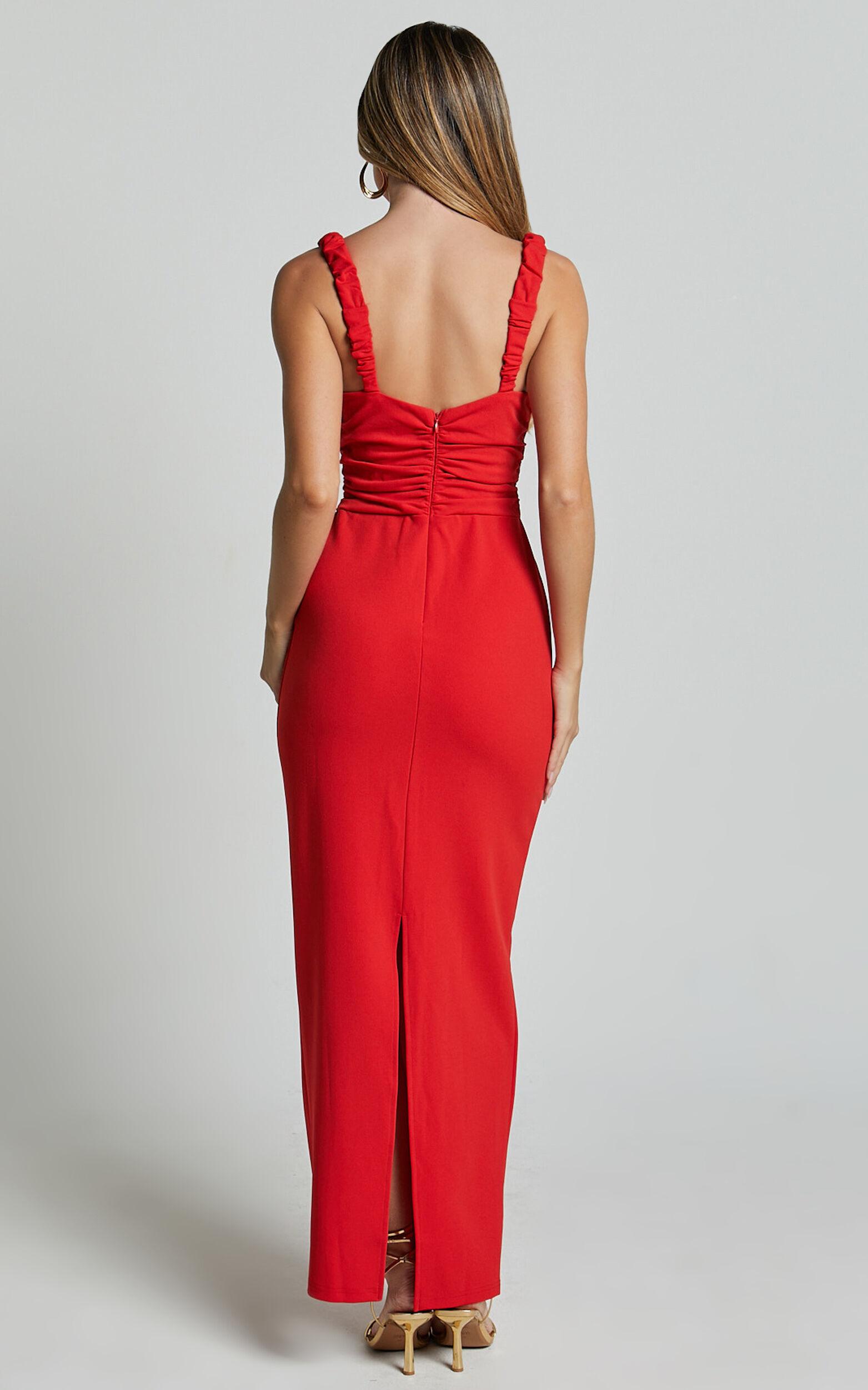 Tahlia Midi Dress - Sweetheart Ruched Dress in Red Product Image