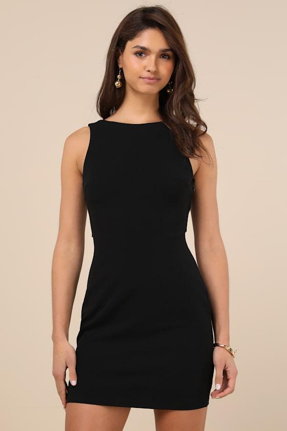 Devoted Lover Black Backless Knotted Bodycon Mini Dress Product Image