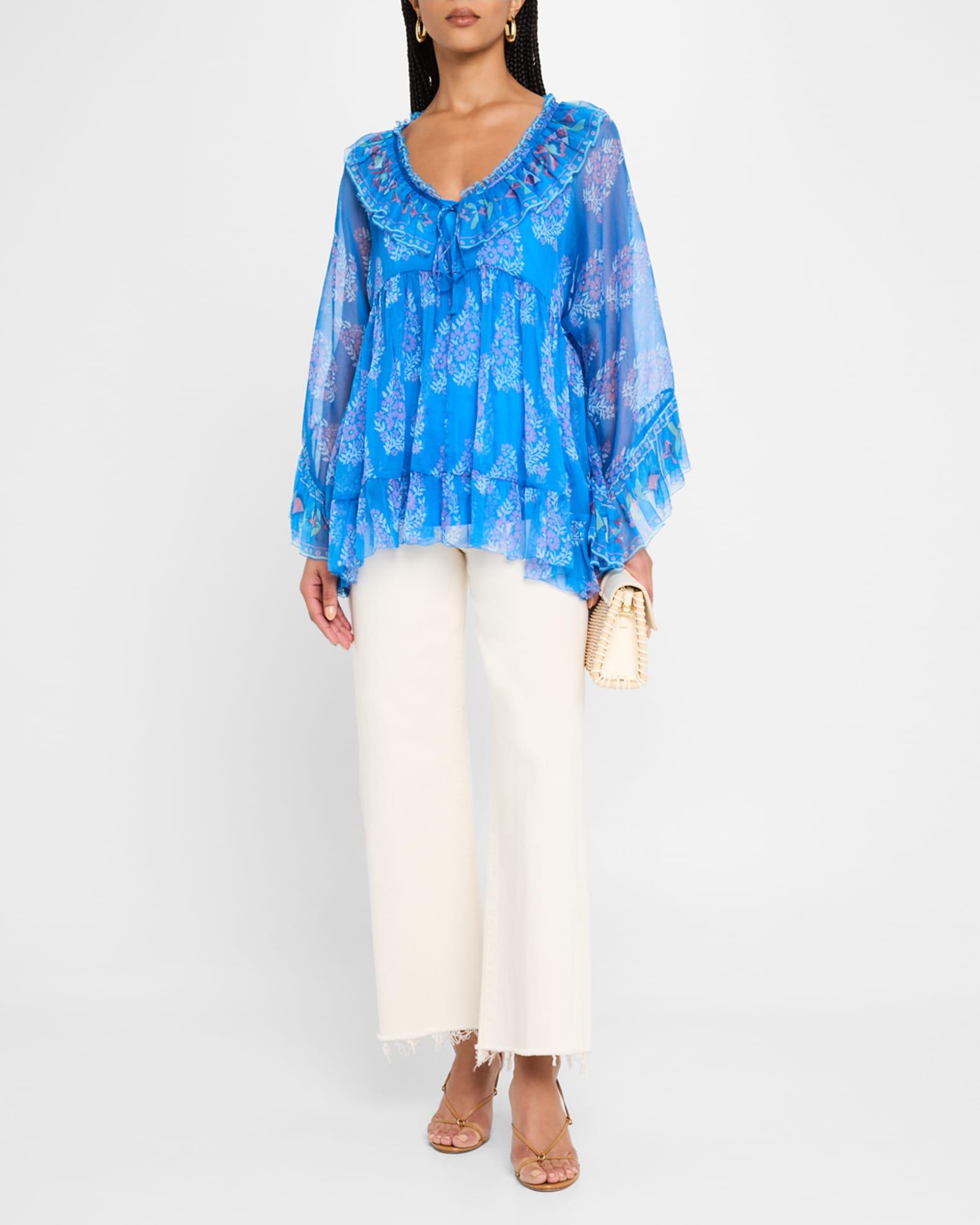Gal Ruffle Floral-Print Chiffon Blouse Product Image