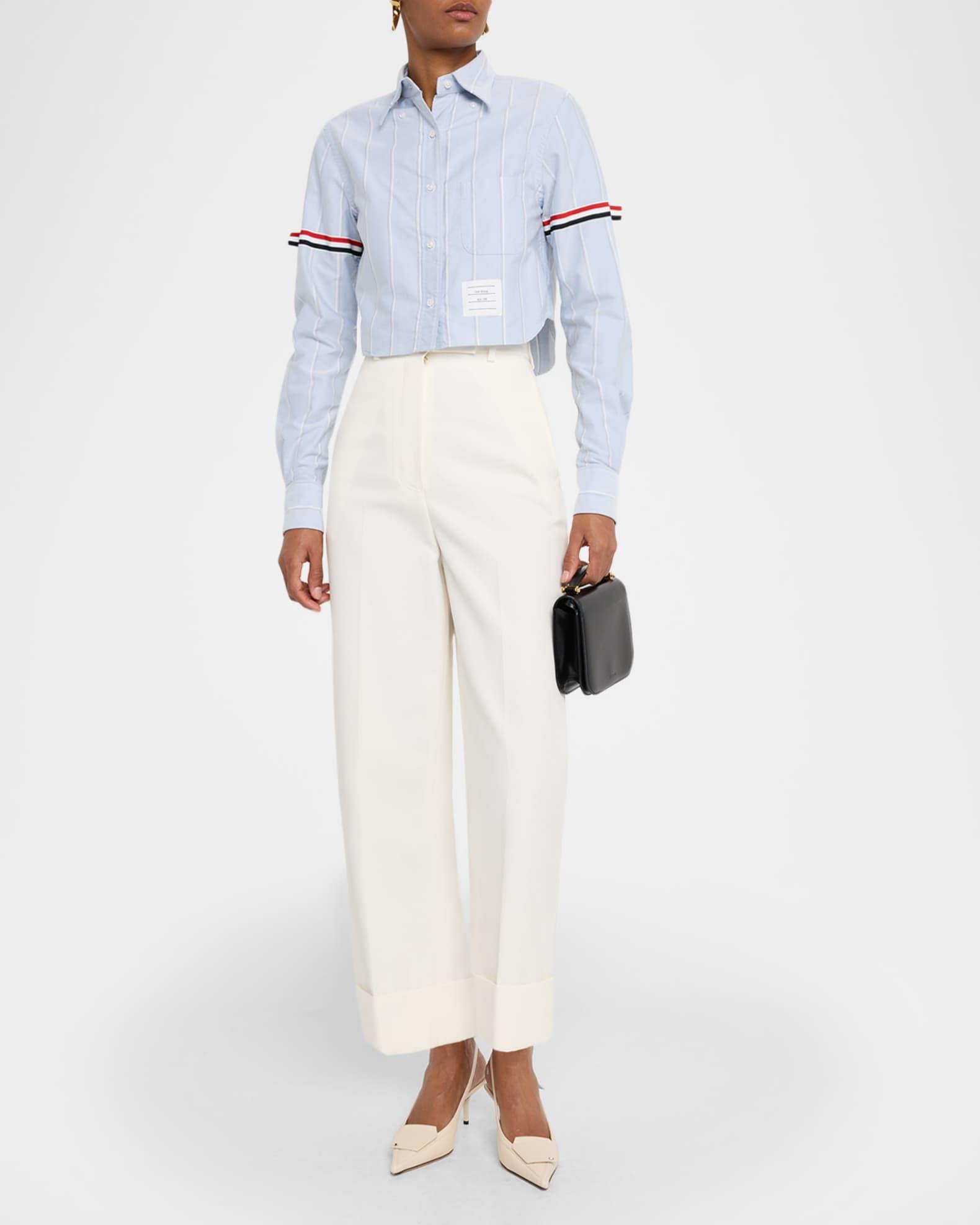 Striped Armband Crop Oxford Shirt Product Image