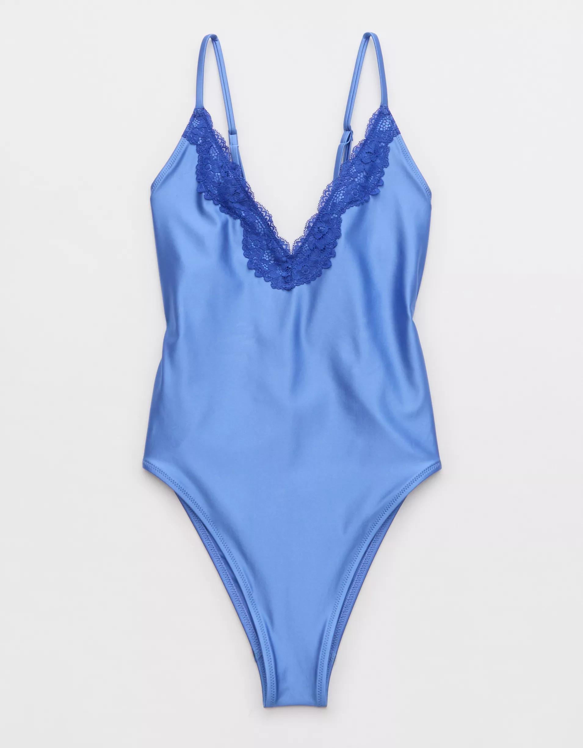 Aerie Shine Lace Plunge One Piece Swimsuit Product Image