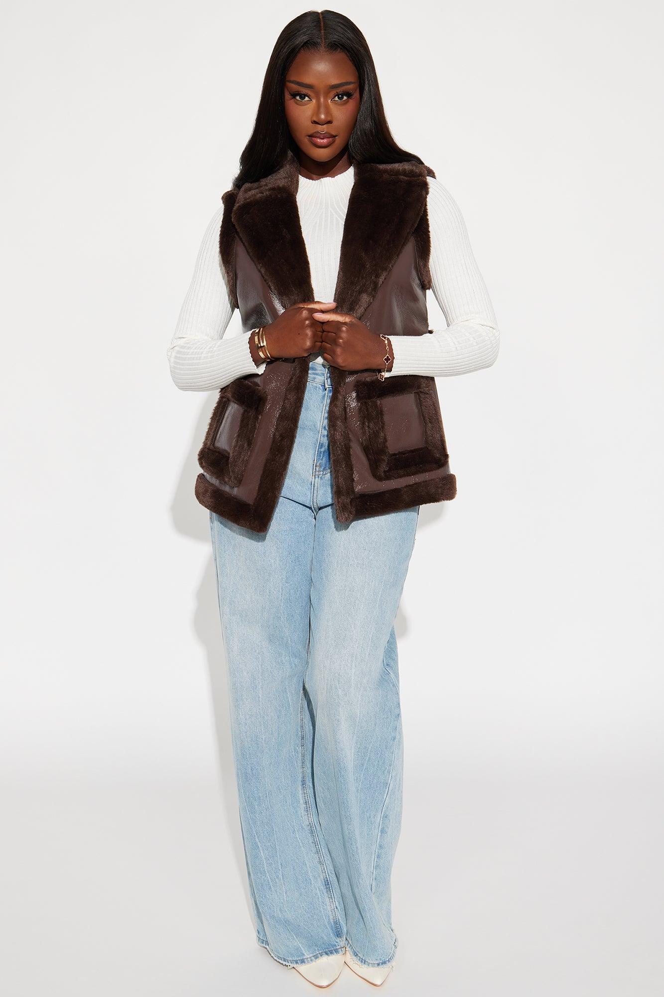 Rule Breaker Shearling Vest - Chocolate Female Product Image