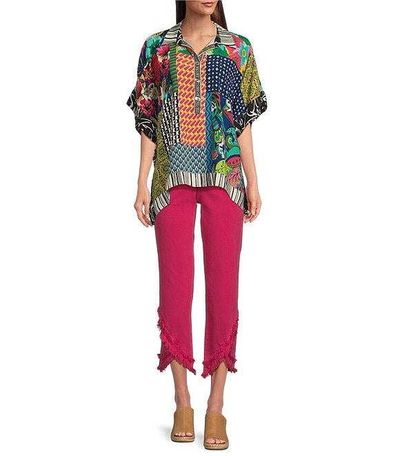 John Mark Patch Print Collared Short Sleeve Button Front Tunic Product Image