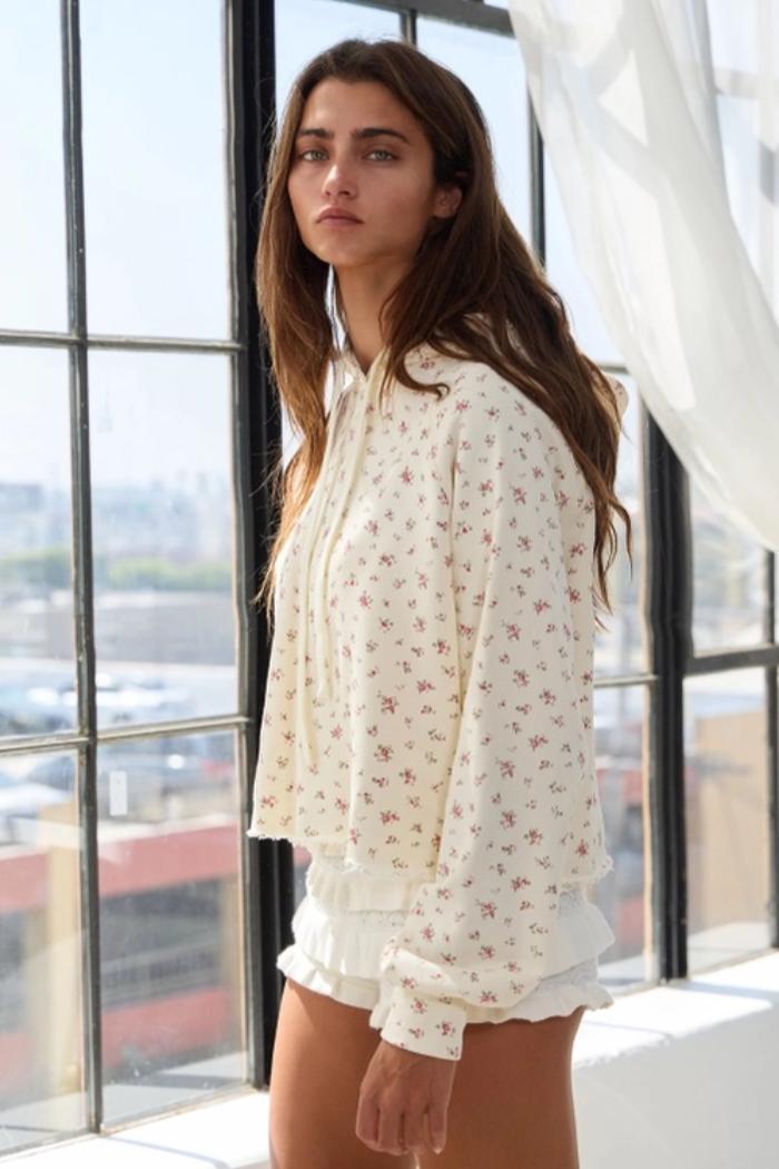 Floral Cropped Hoodie Product Image