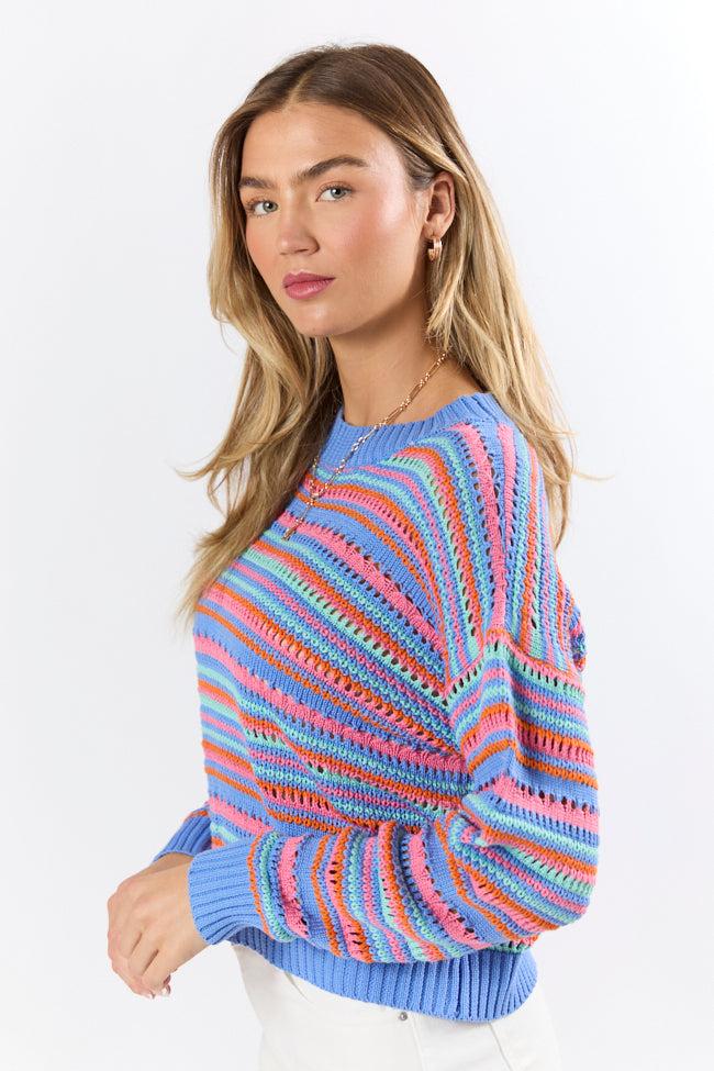 Party Cove Blue Multi Striped Open Knit Sweater FINAL SALE Product Image