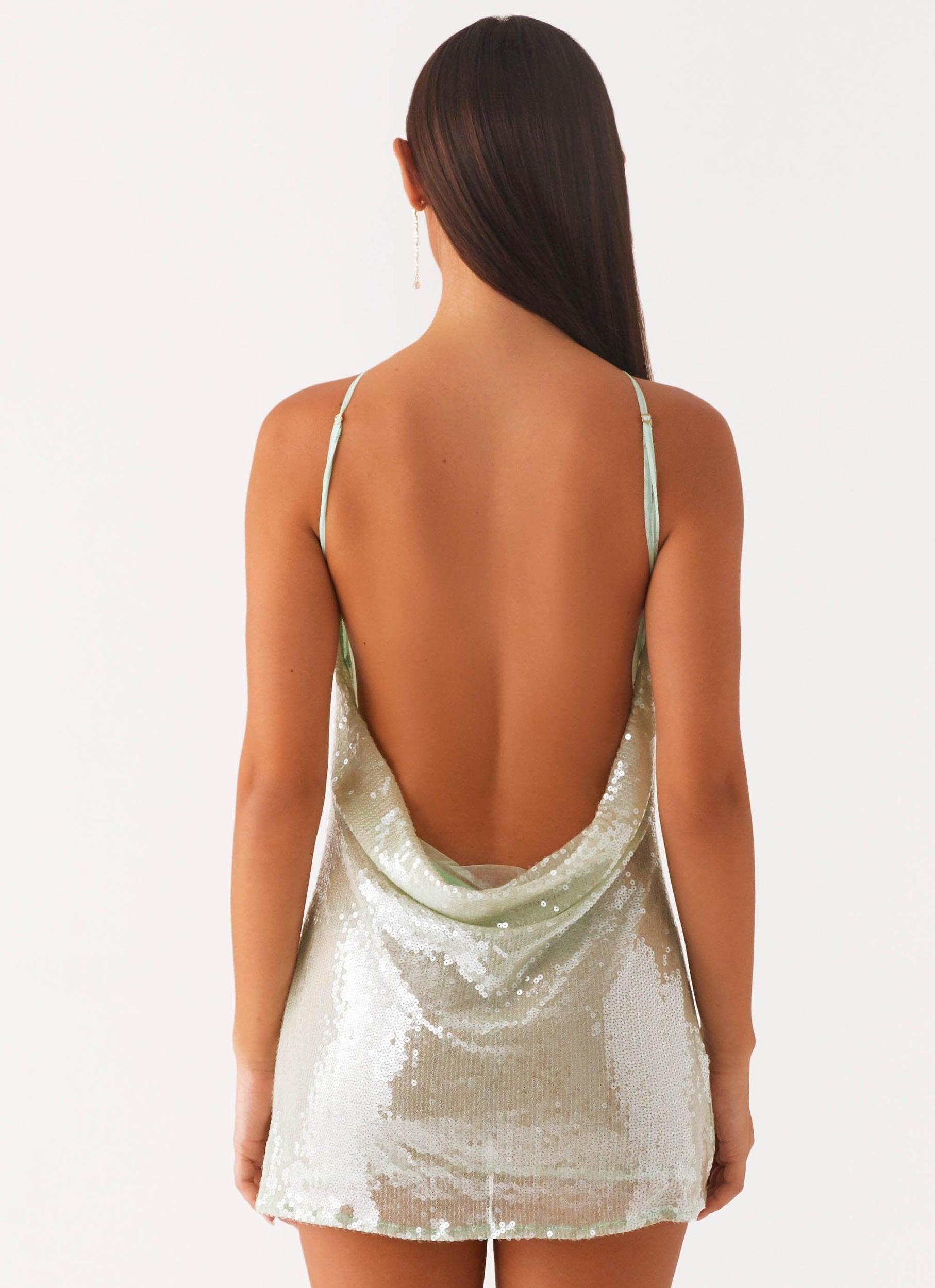 Radiant Energy Cowl Back Mini Dress - Mint Product Image