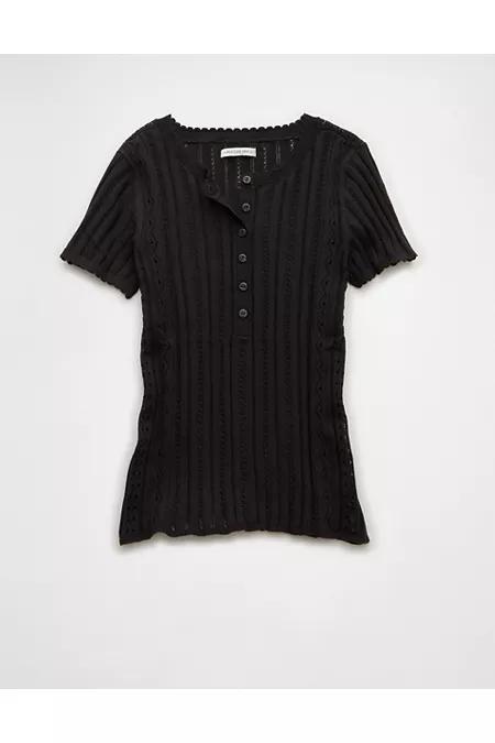 AE Henley Pointelle Sweater T-Shirt Women's Product Image