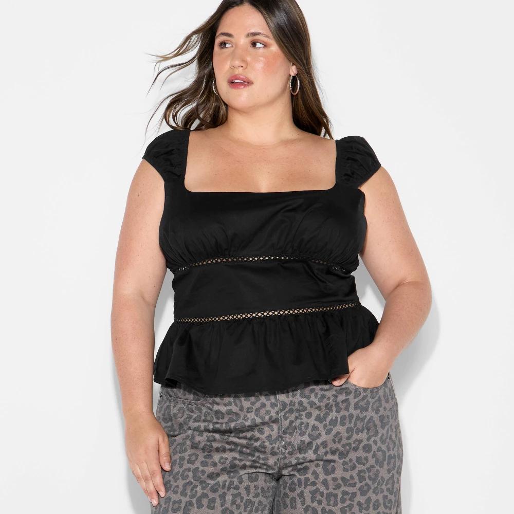 Women's Cap Sleeve Squareneck Peplum Top - WIld Fable™ White 2X Product Image