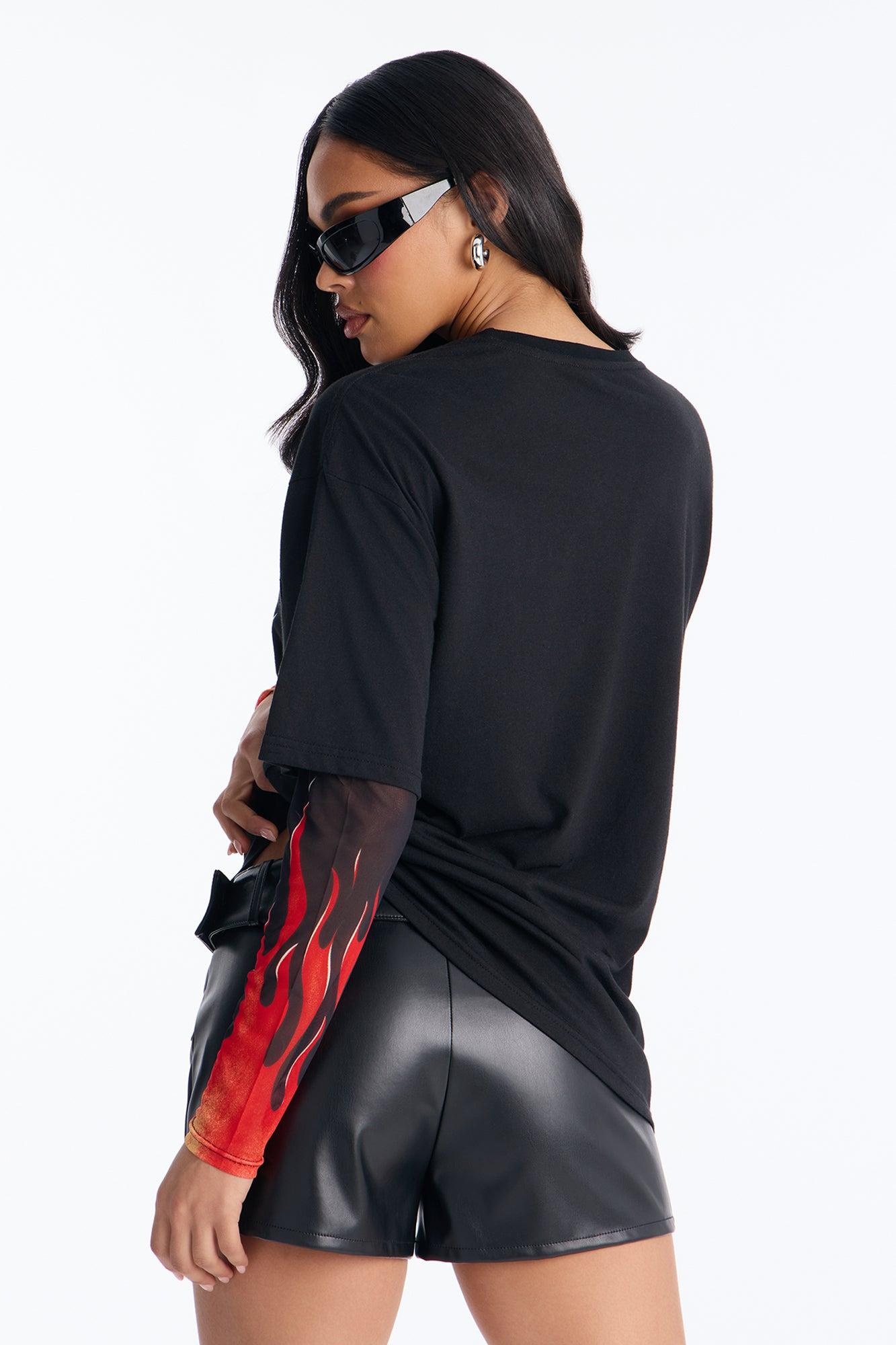 Betty Boop Distressed Mesh Sleeves Tshirt - Black Female Product Image