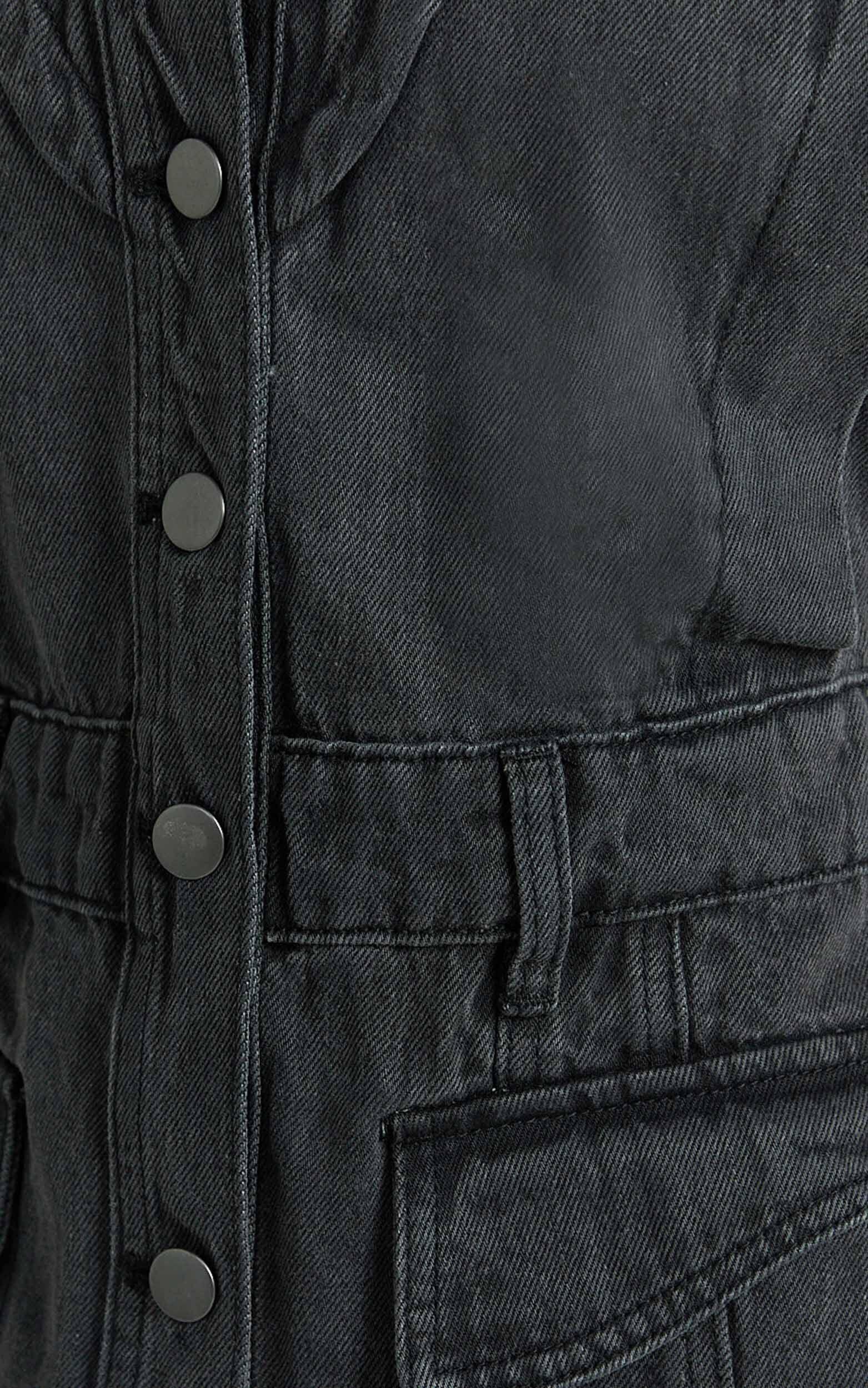 Jasse Mini Dress - Hardware Button Through Denim Dress in Washed Black Product Image