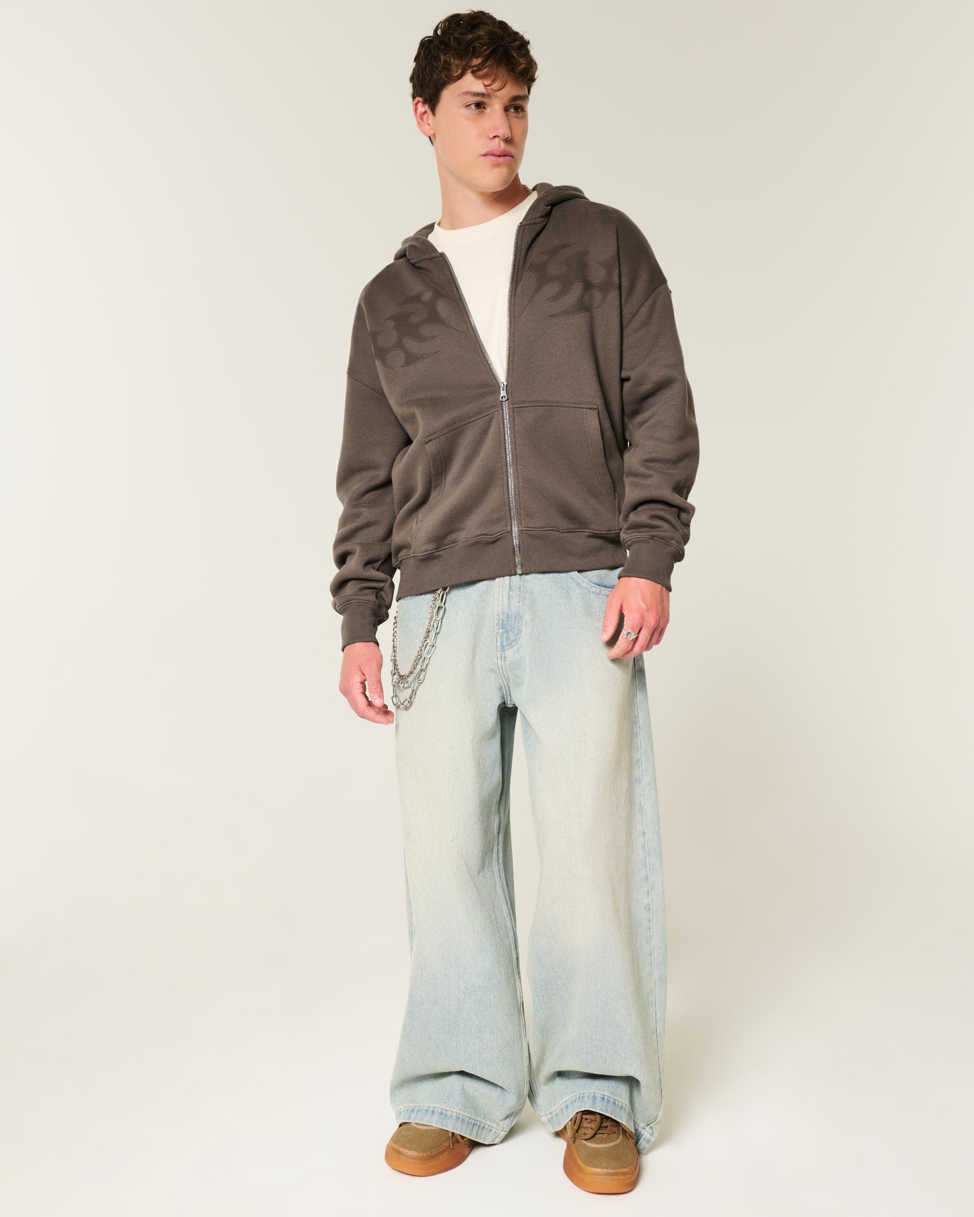 Boxy Flame Graphic Zip-Up Hoodie Product Image