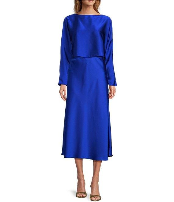 Antonio Melani Blyss Boat Neck Long Sleeve Coordinating Satin Blouse Product Image