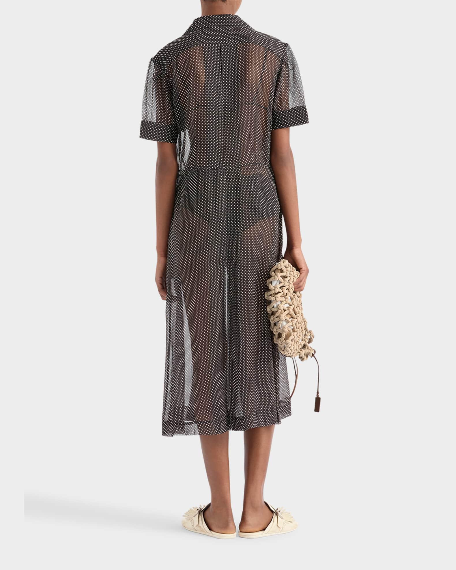 Polka-Dot Chiffon Short-Sleeve Midi Shirtdress Product Image