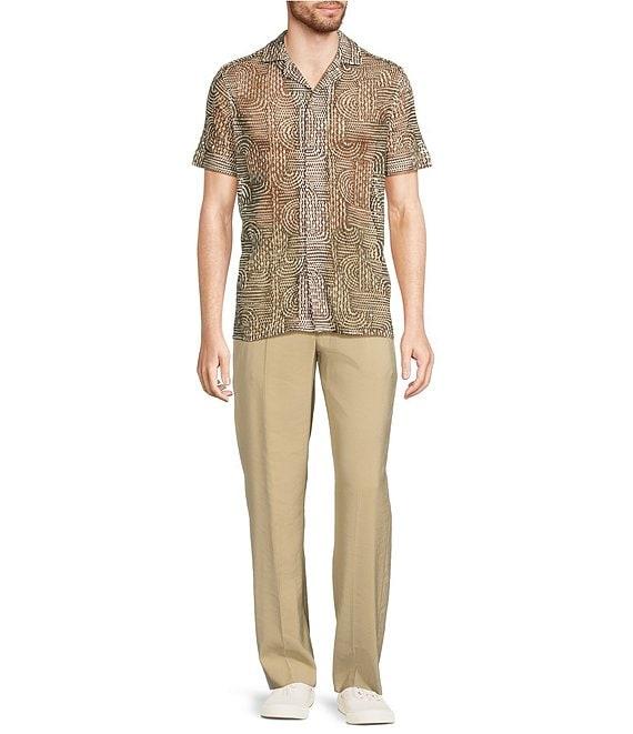 Murano Crocodile World Collection Open Weave Line Print Camp Collar Woven Shirt Product Image