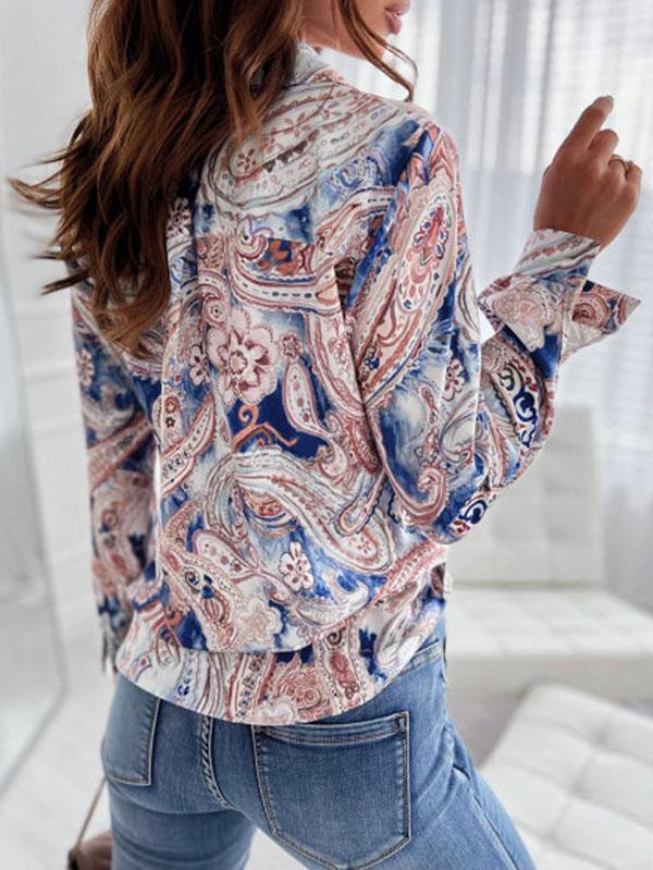 Long Sleeves Loose Printed Lapel Blouses Product Image