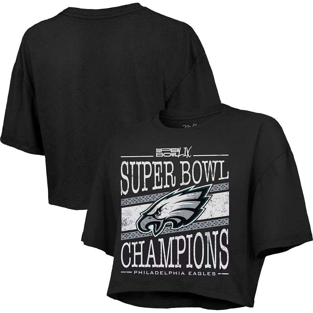 Women's Majestic Threads  Black Philadelphia Eagles Super Bowl LIX Champions Extra Point Boxy Crop Top, Size: Small Product Image