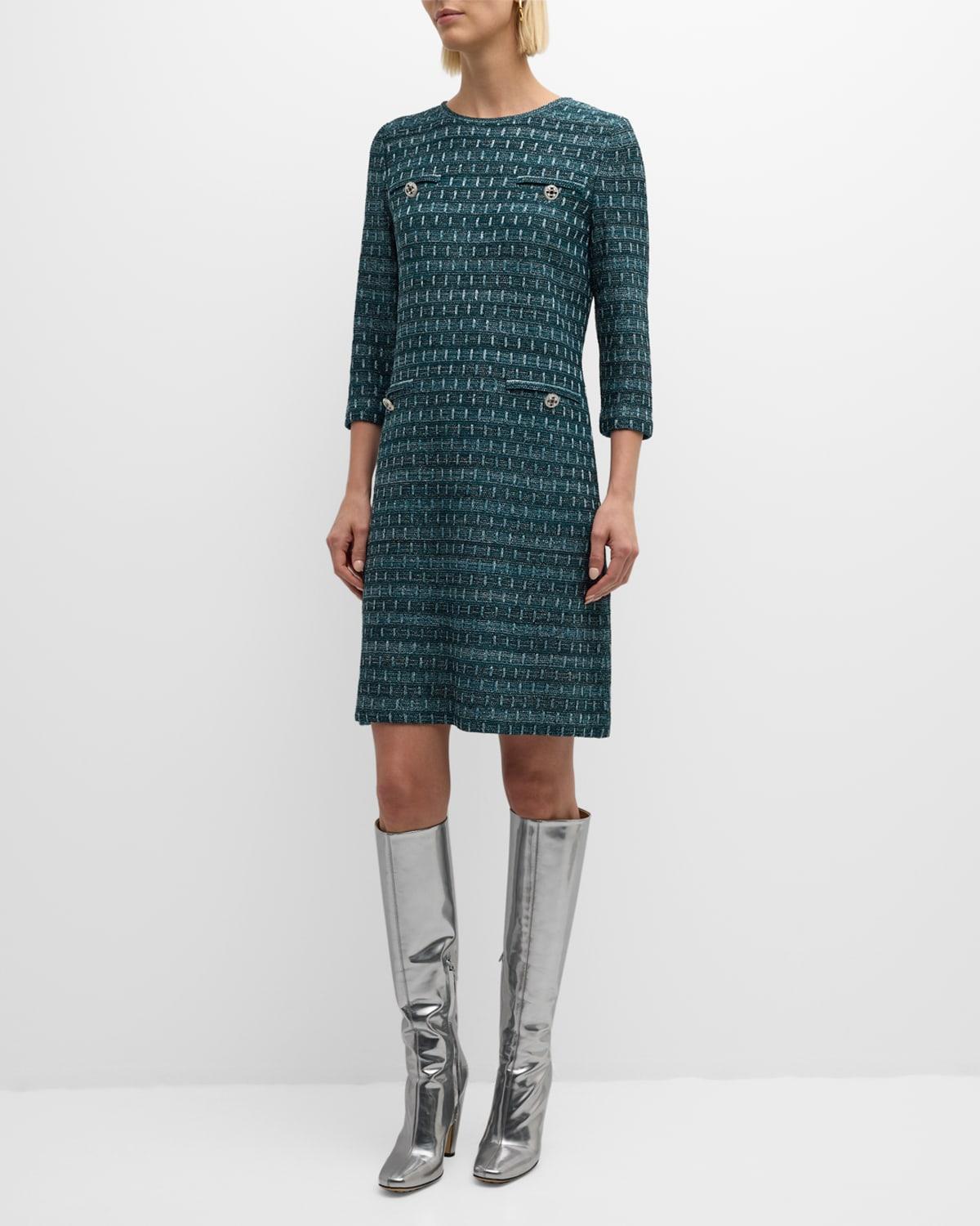 3/4-Sleeve Metallic Tweed Knit Midi Dress Product Image
