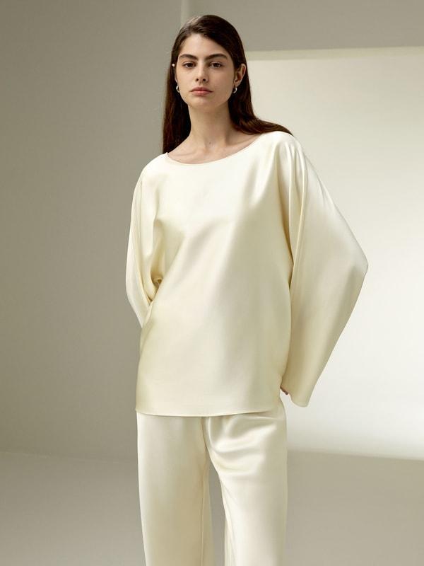 LILYSILK Silk Blouse Women - Midnight Blue Mulberry Silk - Perfect for Work Or Casual Round Neckline Tops S Product Image