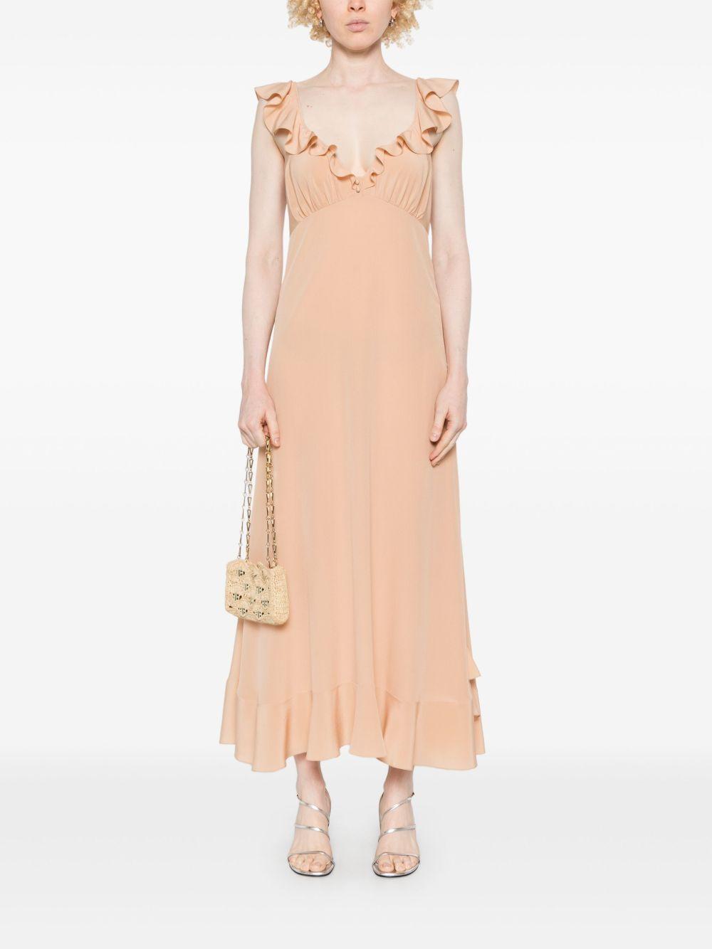 CHLOÉ Long Silk Dress With Flared Skirt And Ruffled Straps In Beige Product Image