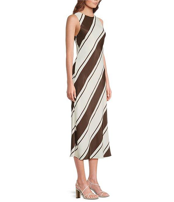 Lucy Paris Davina Stripe Print Crew Neckline Sleeveless Midi Dress Product Image