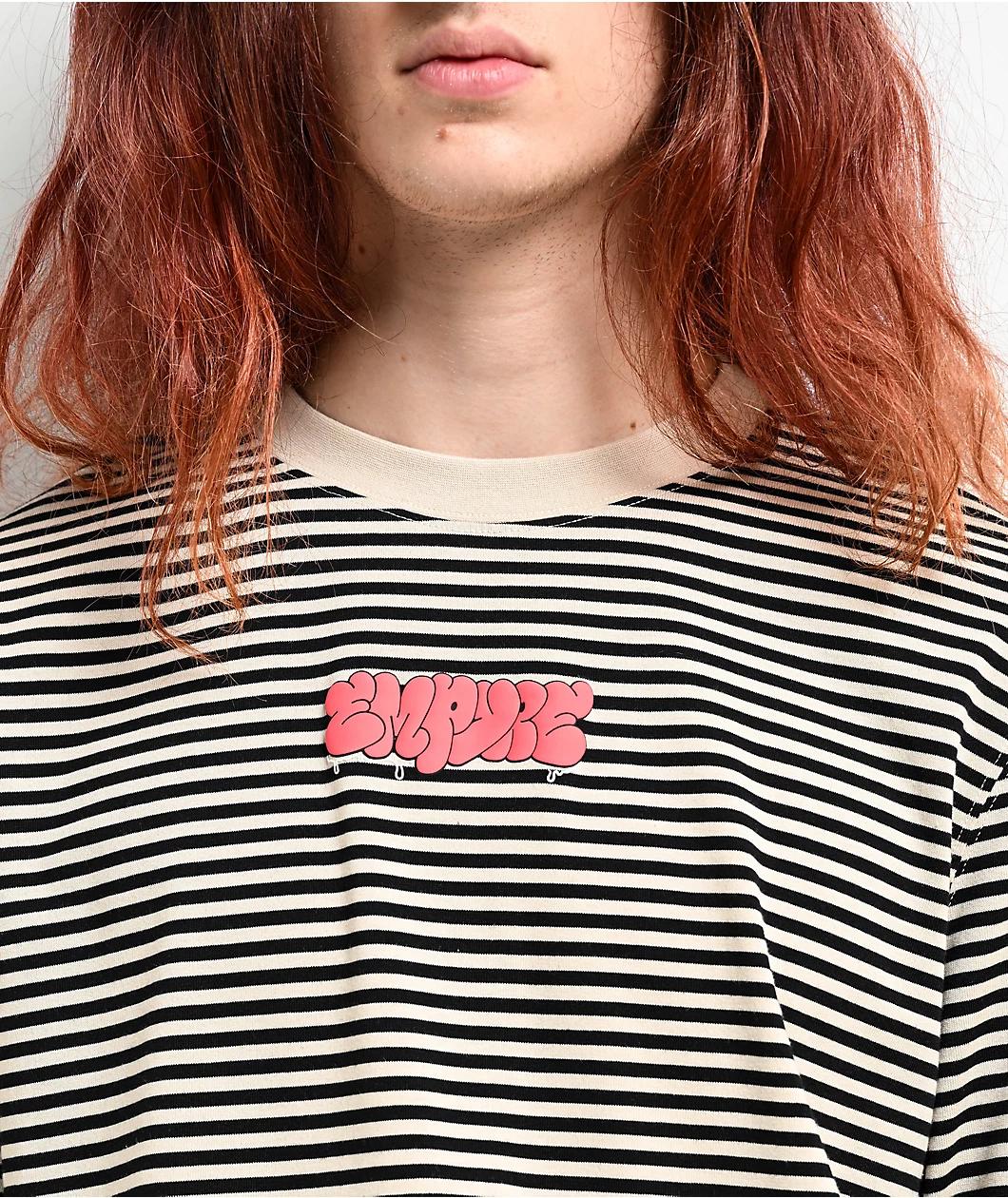 Empyre Bad Cat Micro Stripe Black & White Long Sleeve T-Shirt Product Image