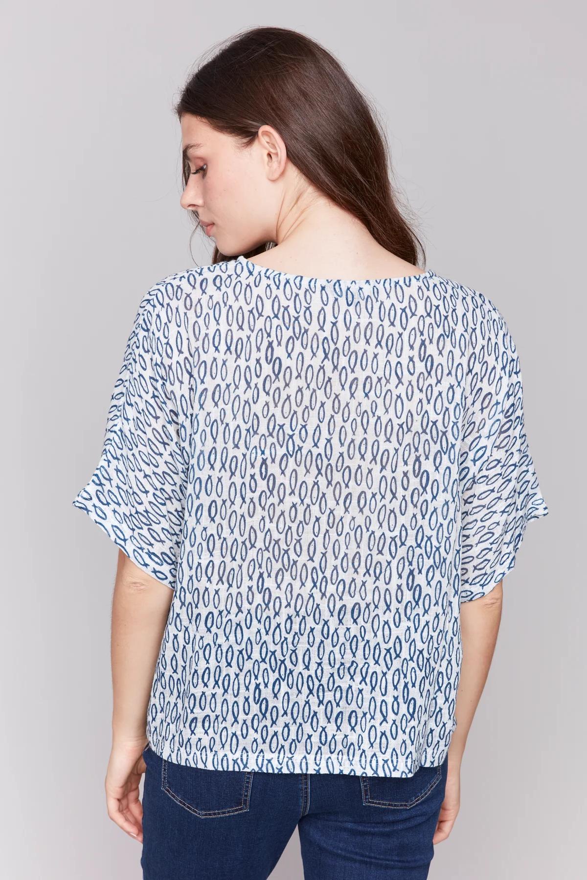 Printed Dolman Cotton Blouse Product Image