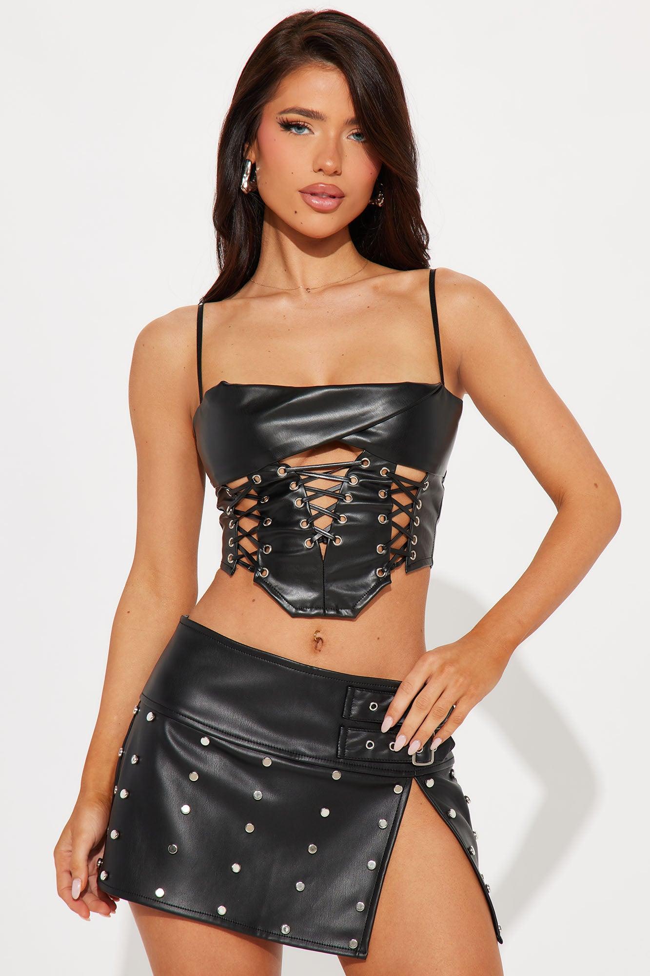 Late Nights Faux Leather Corset Top - Black Product Image