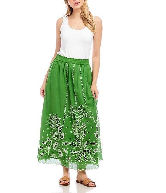 Karen Kane Embroidered Cut-Out A-Line Midi Skirt Product Image