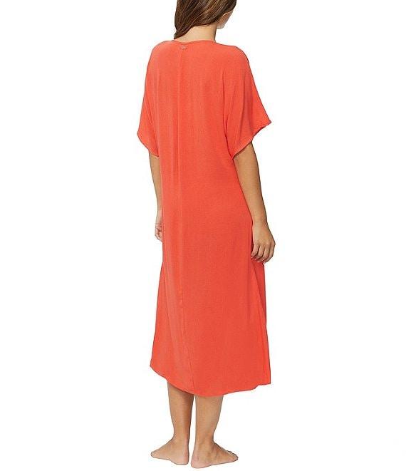 Raisins Solid Paradise V-Neck Flowy Tulip Hem Swim Cover-Up Dress Product Image