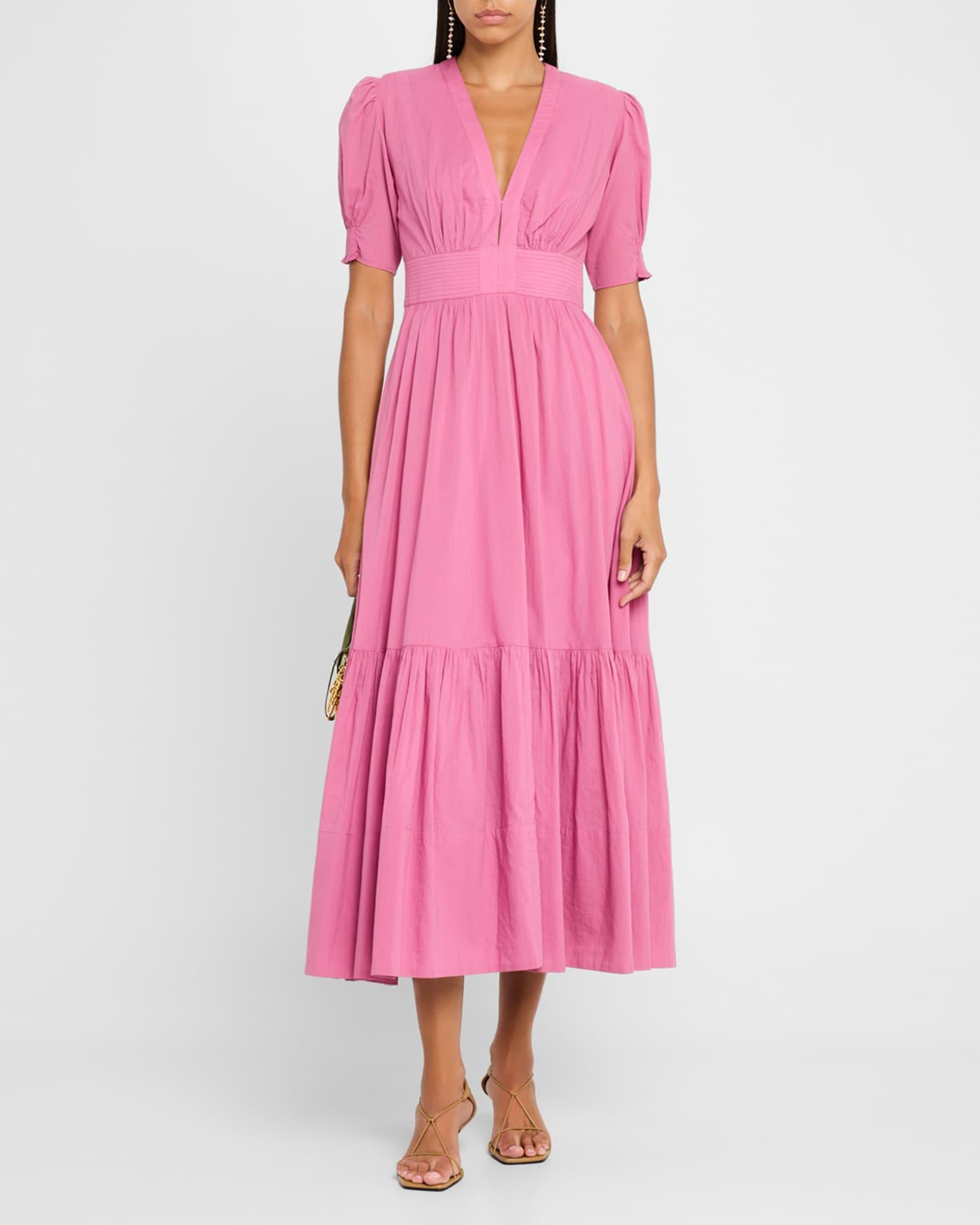 Edorine Ruched Puff-Sleeve Cotton Midi Dress Product Image