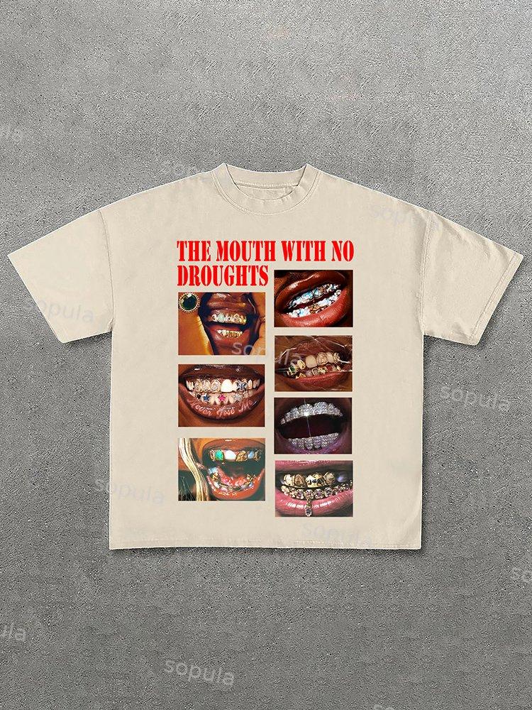 Sopula Vintage The Mouth With No Droughts Print Cotton T-Shirt Product Image