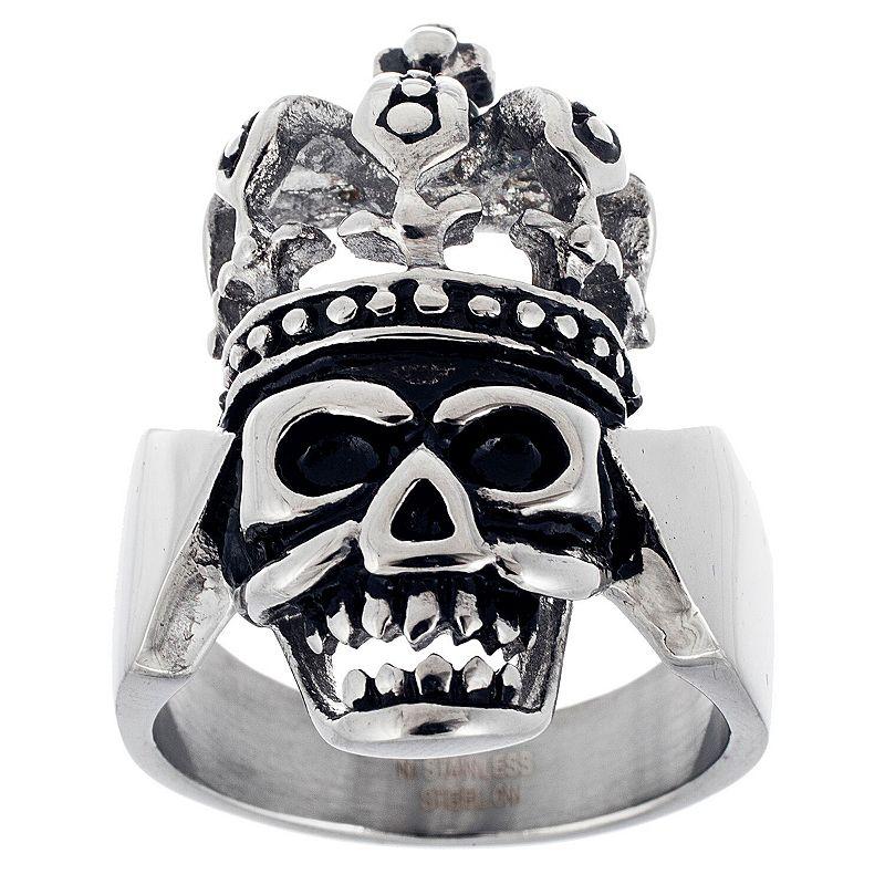 Mens Stainless Steel Skull Ring with Crown Silver Tone Product Image