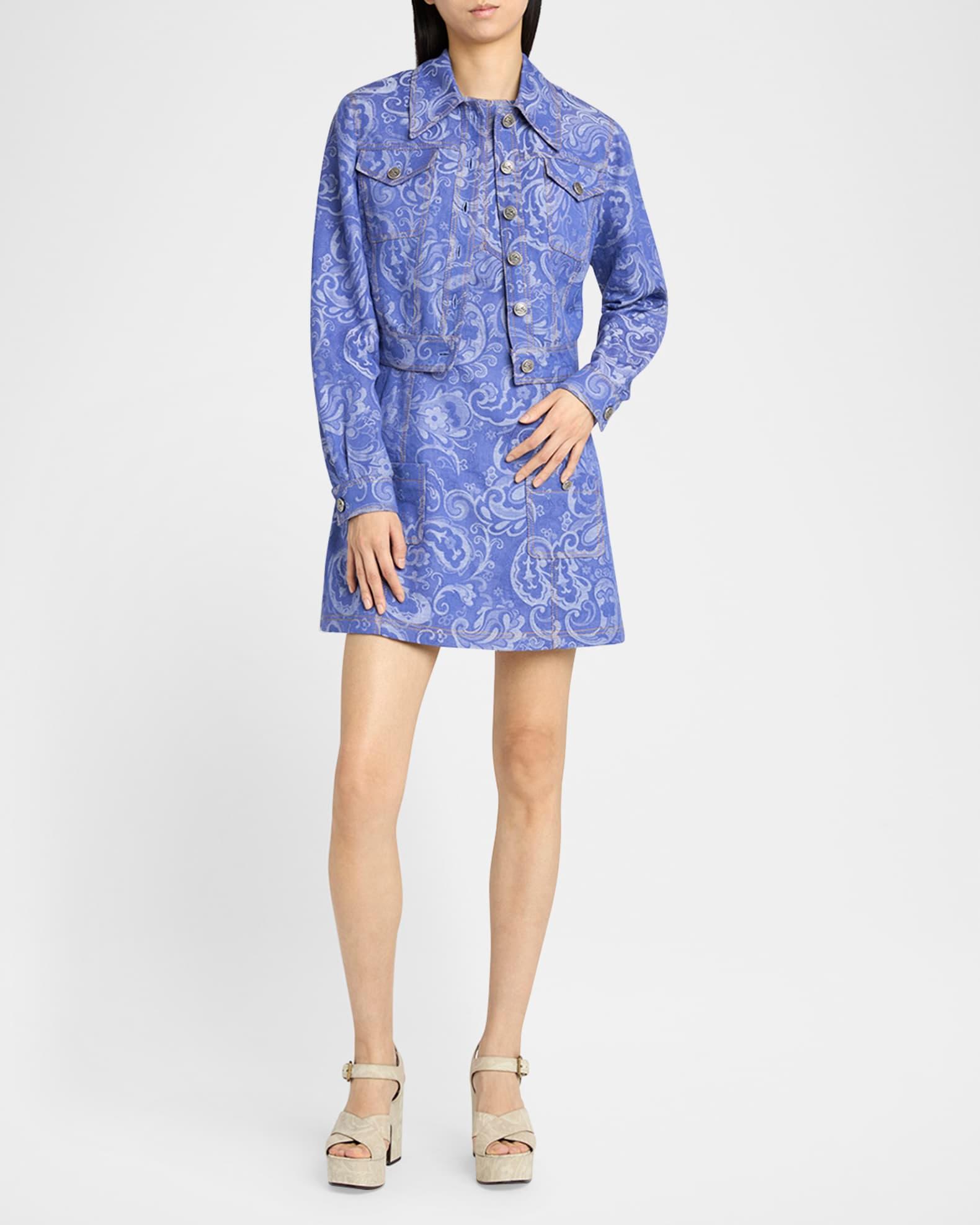 Paisley Jacquard Crop Denim Jacket Product Image