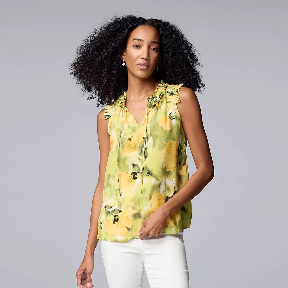 Women's Simply Vera Vera Wang Pleated Neck Top, Size: XXL, Yellow Lt Green Floral Product Image