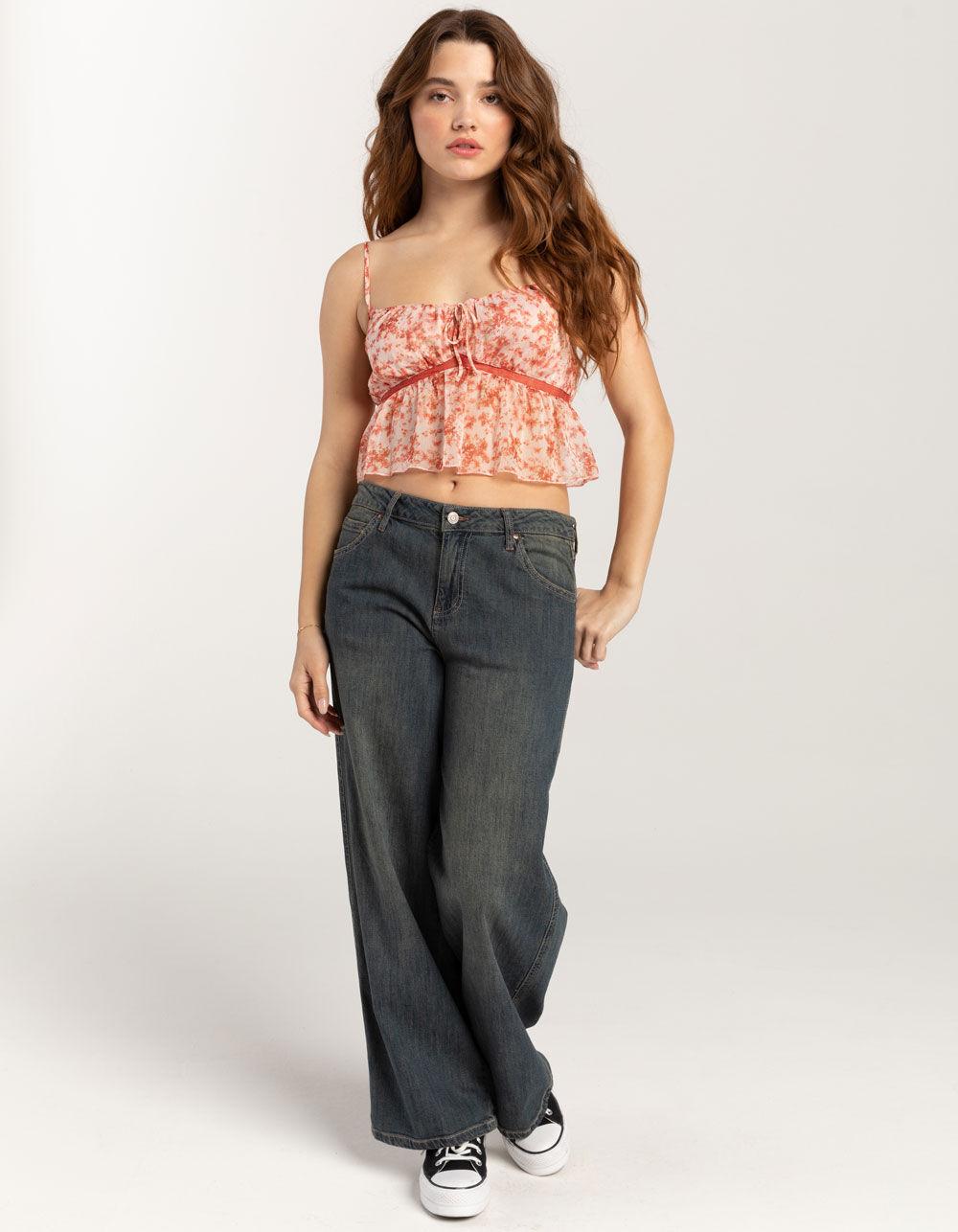 RSQ Womens Lace Inset Ditsy Babydoll Top - PINK Product Image