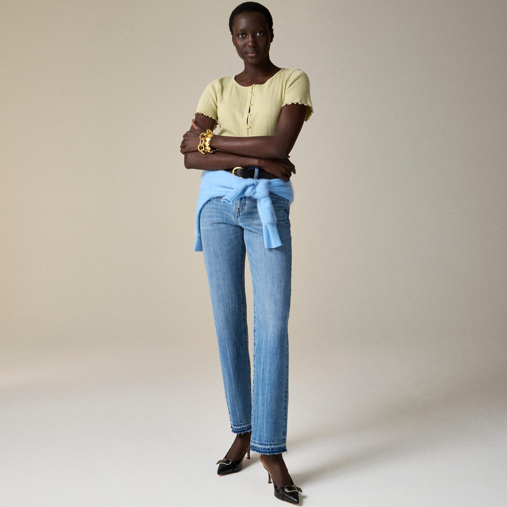 Pointelle short-sleeve knit cardigan Product Image