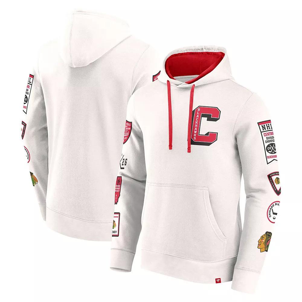 Men's Fanatics White Chicago Blackhawks Letterman Fleece Pullover Hoodie, Size: Small Product Image