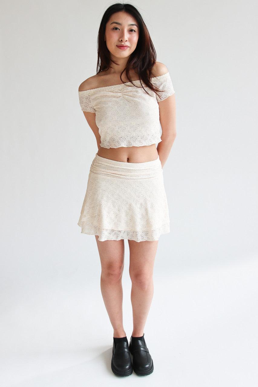 Lace Over The Shoulder Ruched Top Product Image