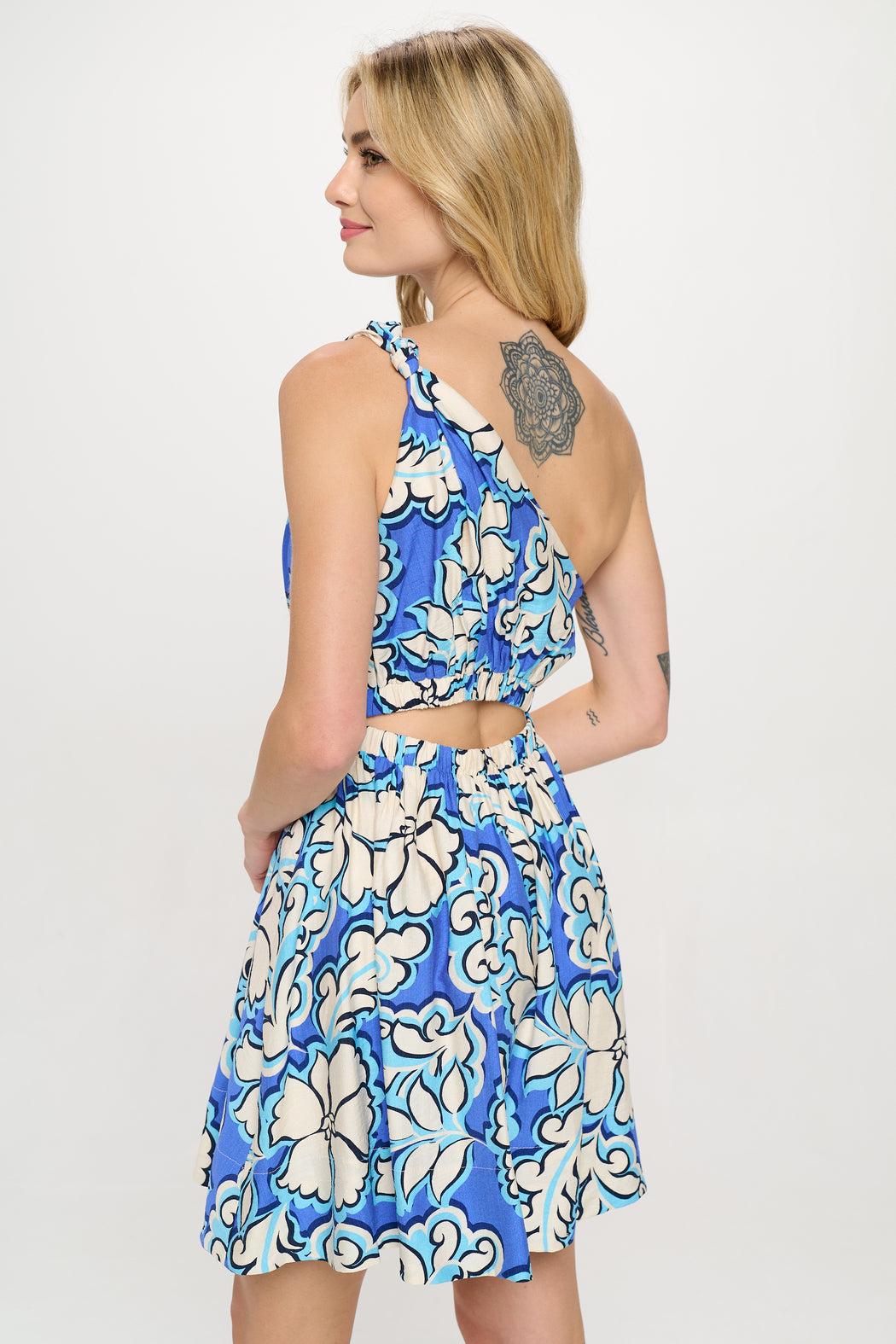 Azure Bloom One Shoulder Dress Product Image