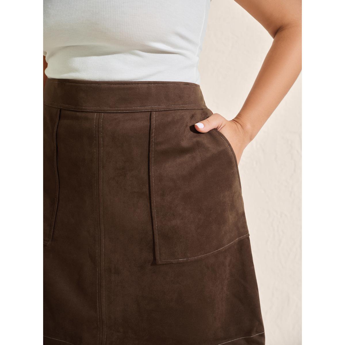 Plus Size Suede A-Line Pockets Mini Skirt Women Denimorange Timeless No stretch Elegant Skirts BloomChic 30/6X Product Image