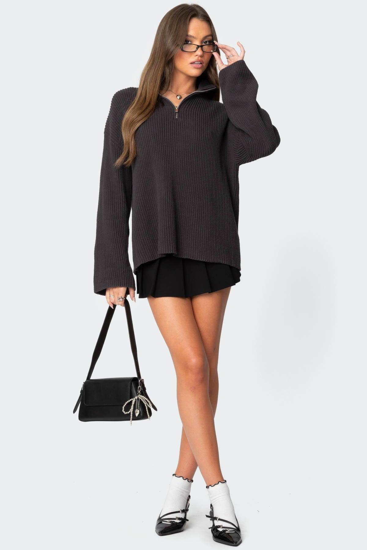 Amour High Neck Oversized Zip Sweater Product Image