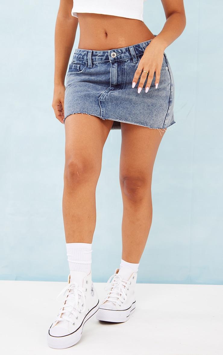 Petite Light Blue Frayed Denim Mini Skirt Product Image