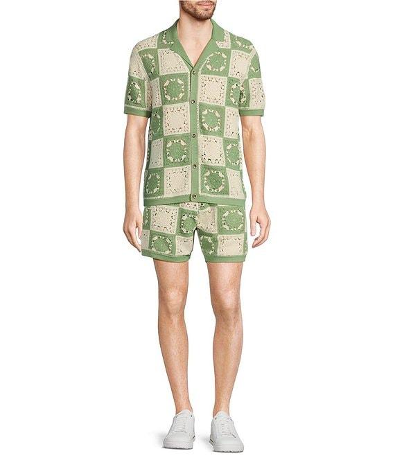 Murano From The Garden Collection Floral Check Snit Short Sleeve Woven Camp Collar Shirt Product Image