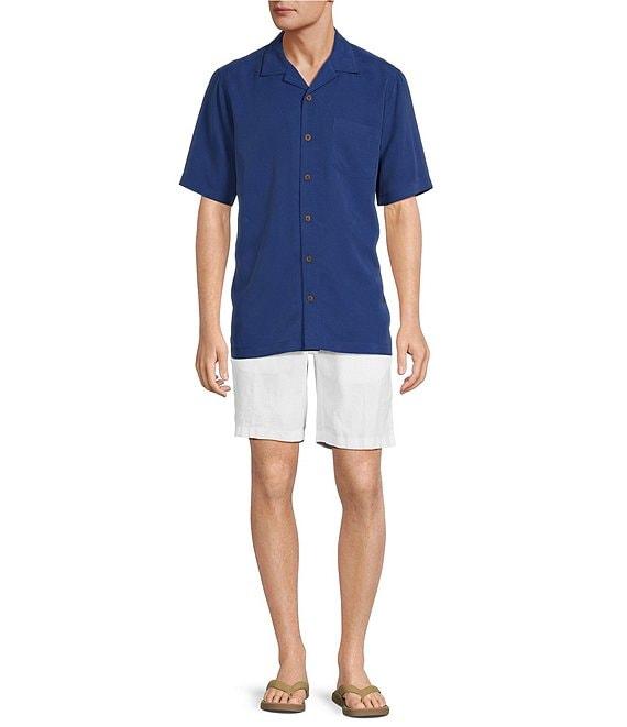 Caribbean Solid Pick Stitch Short Sleeve Woven Camp Shirt Product Image
