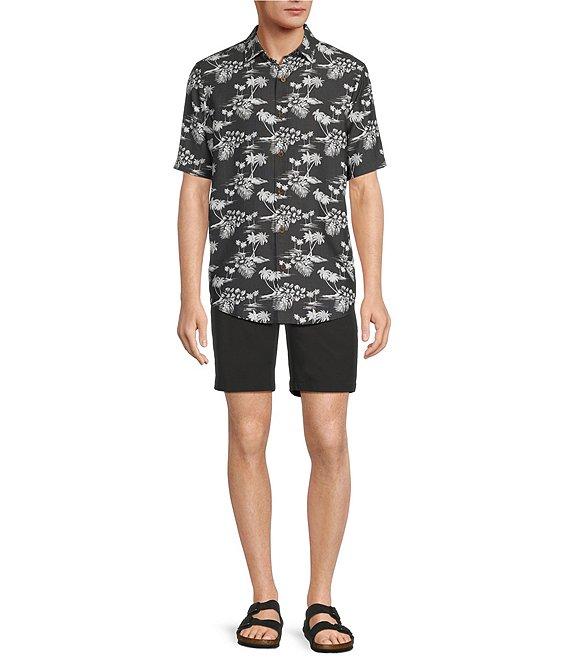 Caribbean Big & Tall Palm Print Short Sleeve Woven Shirt Product Image