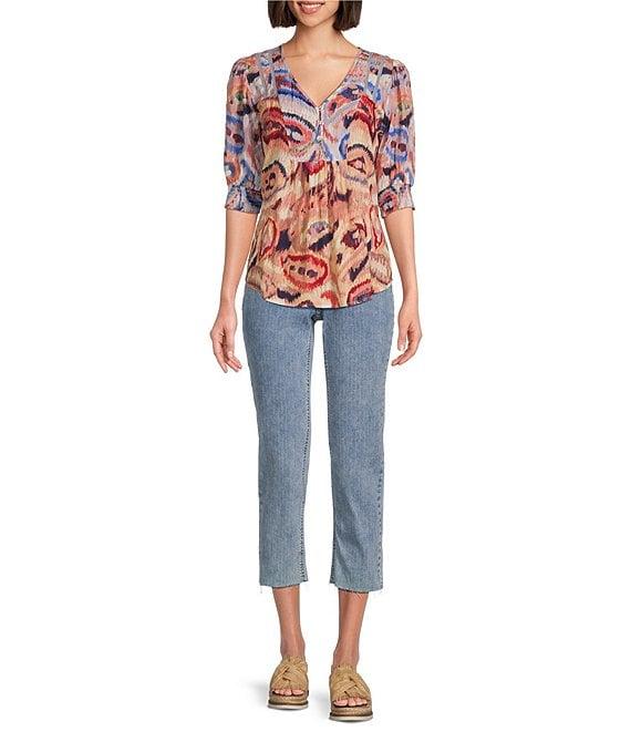 Nurture by Westbound Woven Smocked Elbow Sleeve V-Neck Top Product Image