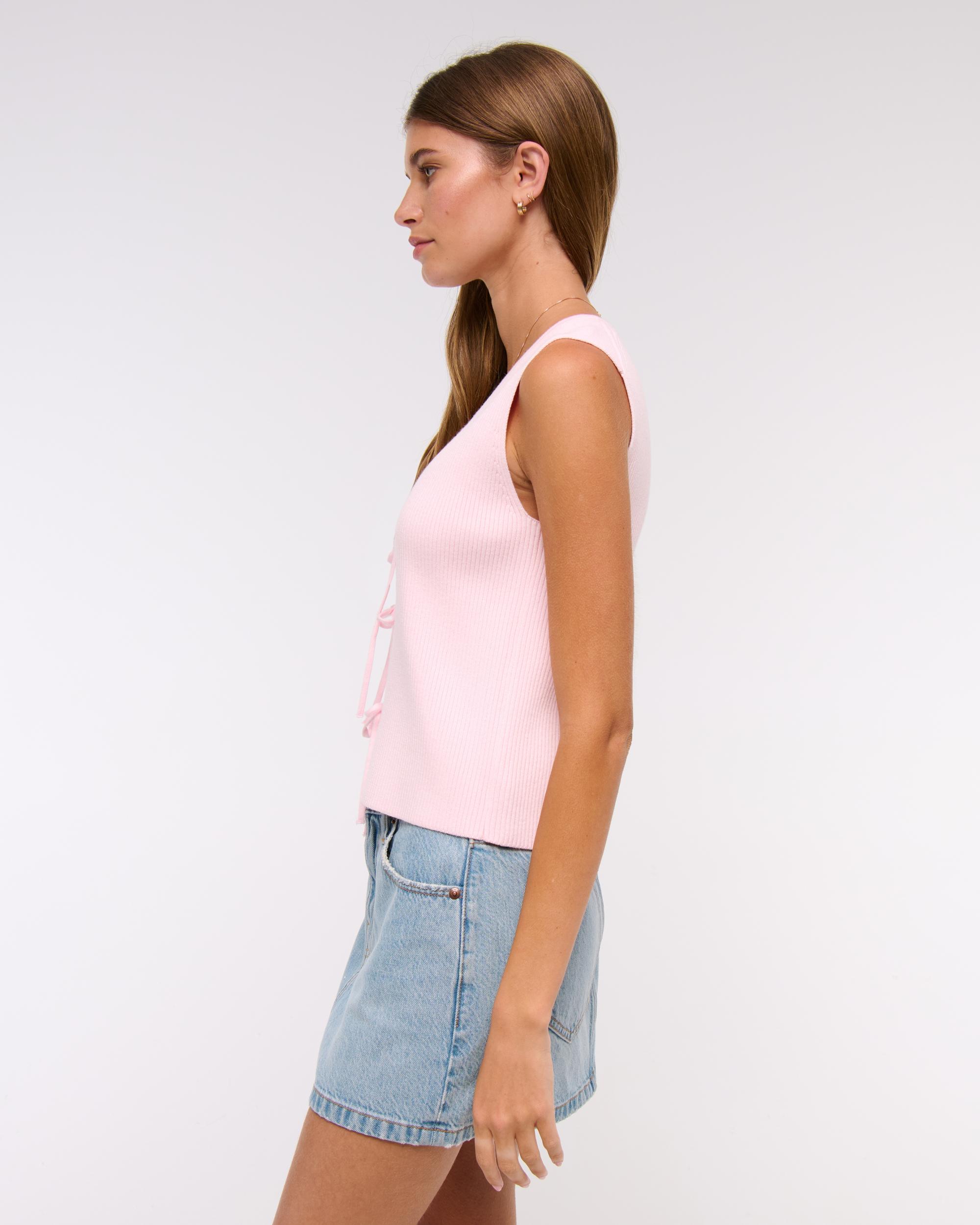 Tie-Front V-Neck Sweater Vest Product Image