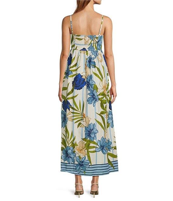 CeCe Woven Floral Print Square Neck Sleeveless Midi Dress Product Image